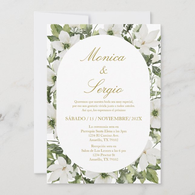 Convite para Casamento Elegante Eucalyptus em Espa (Frente)