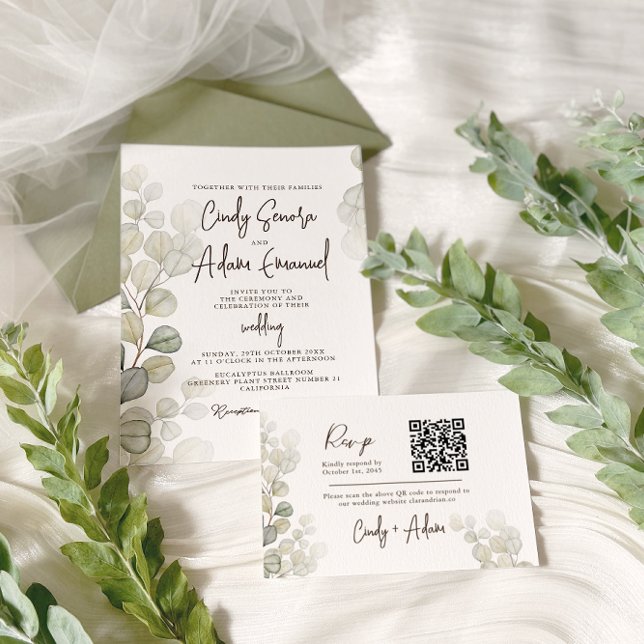 Convite para Casamento Elegante Eucalyptus Greener (Criador carregado)