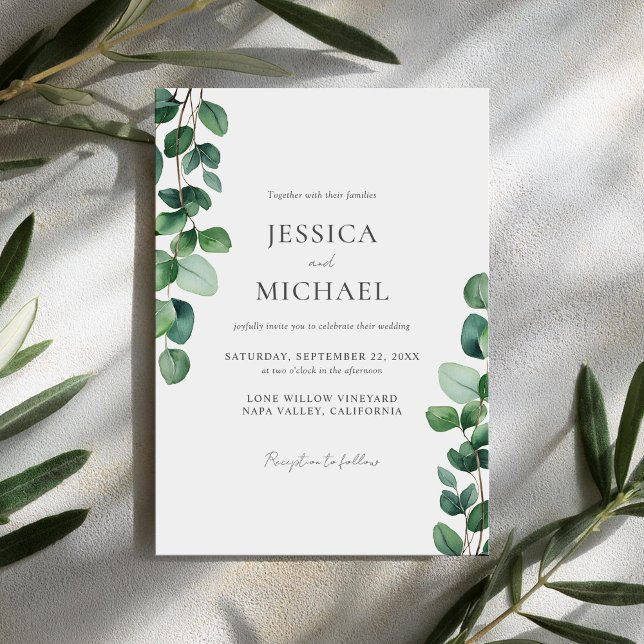 Convite para Casamento Elegante Eucalyptus Greener (Criador carregado)