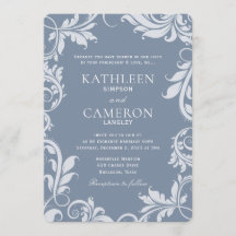 Convite para Casamento Elegante | Folhas | Azul po