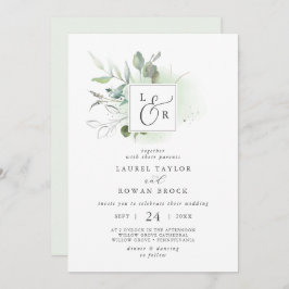 Convite para Casamento Elegante Greenery Monograma
