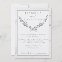 Convite para Casamento Elegante Marble e Wreath