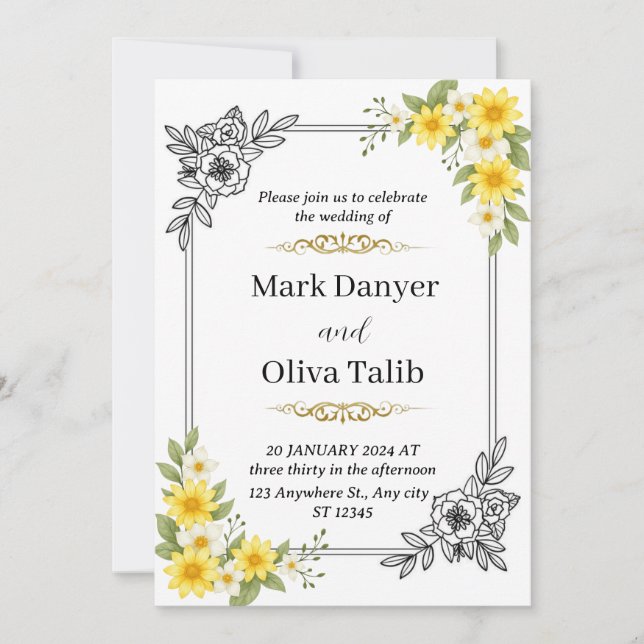 Convite para Casamento Elegante - Moderno e Românt (Frente)