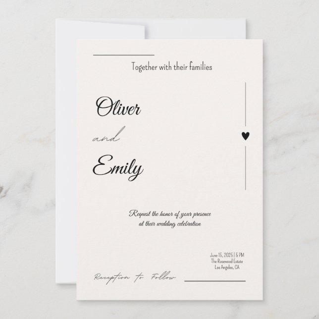 Convite para Casamento Elegante - Moderno Simples (Frente)