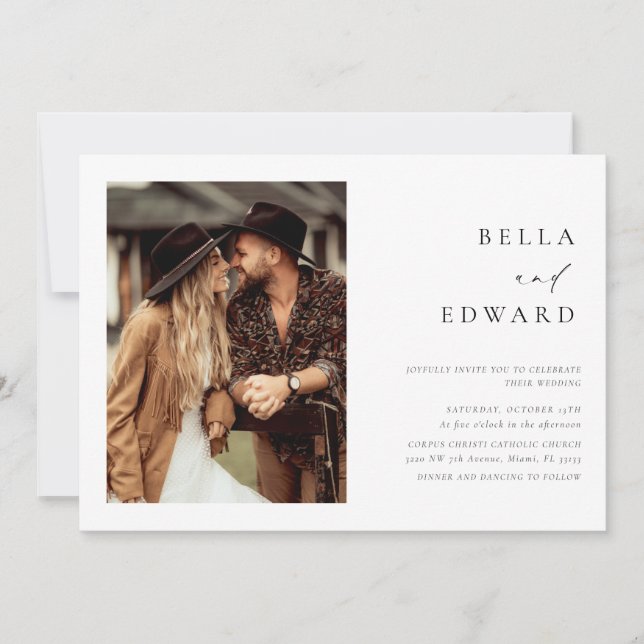 Convite para Casamento Elegante para Fotos Simples (Frente)