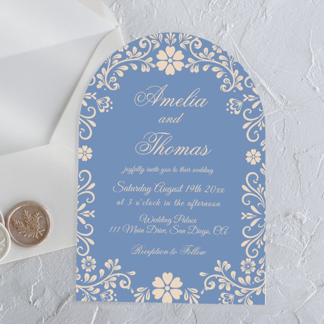Convite para Casamento Elegante Pastel Blue Floral (Criador carregado)