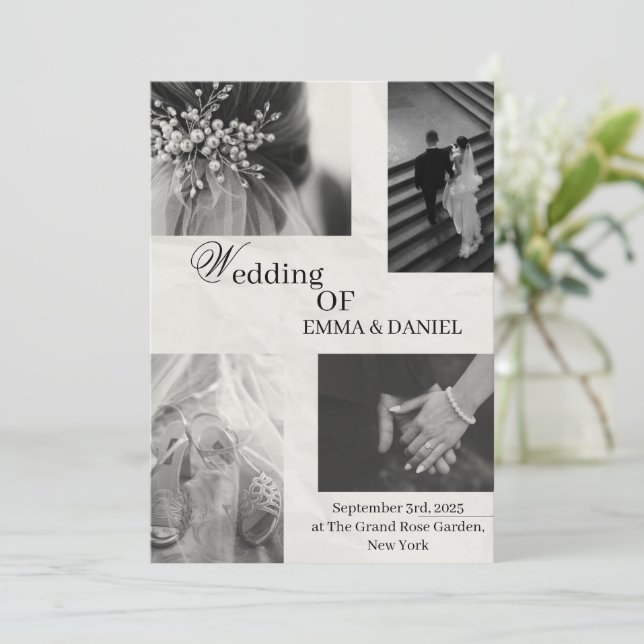 Convite para Casamento Elegante - Preto e Branco (Em pé/Frente)