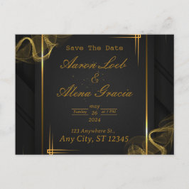 Convite para Casamento Elegante Preto e Dourado