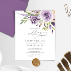 Convite para Casamento Elegante Rosa Roxo de Orçam