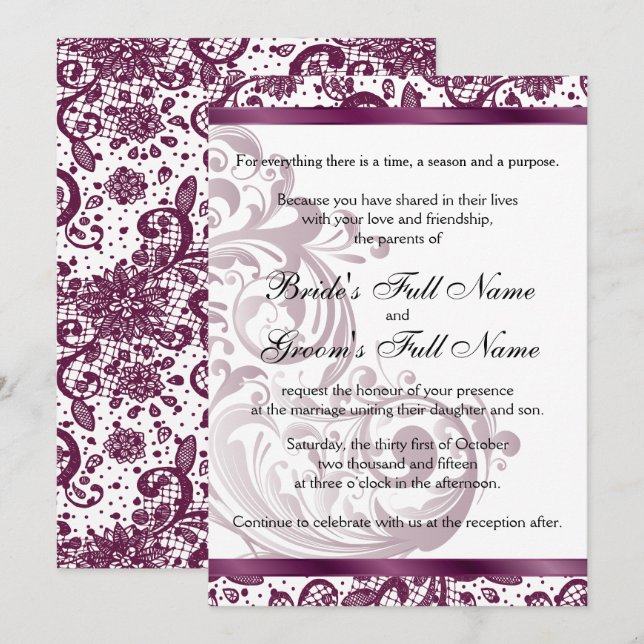 Convite para Casamento Elegante - Roxo 5x7 (Frente/Verso)