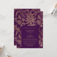 Convite para Casamento Elegante Roxo Real Damask