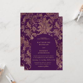 Convite para Casamento Elegante Roxo Real Damask