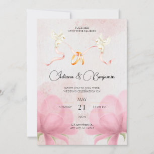 Convite para Casamento Elegante Simples com Floral