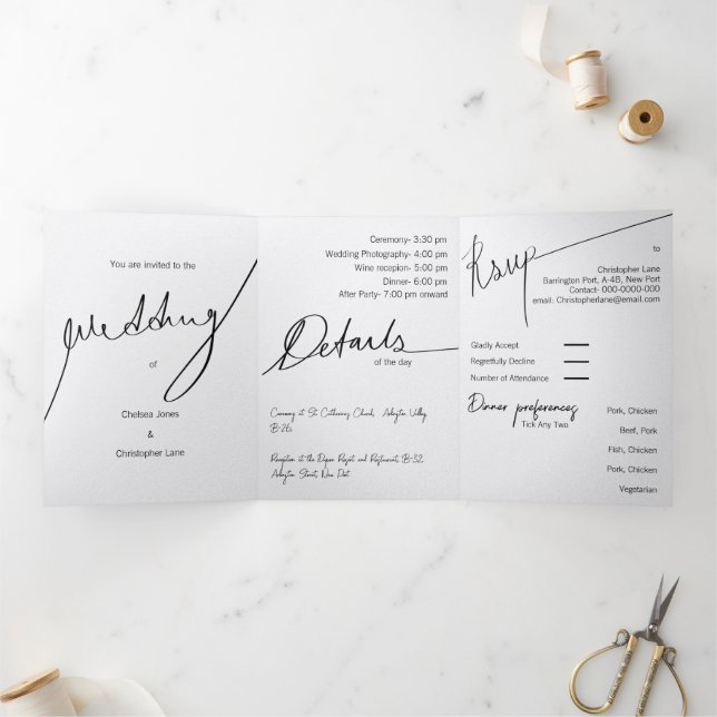 Convite para Casamento Elegante Triplicado Persona (Dentro)