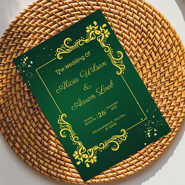 Convite para Casamento Elegante Verde e Dourado (Criador carregado)
