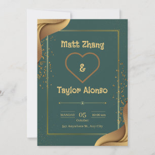 Convite Para Casamento Elegante Verde E Dourado