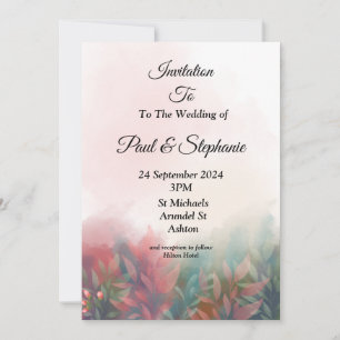 Convite para Casamento Elegante, verde, folhas ros