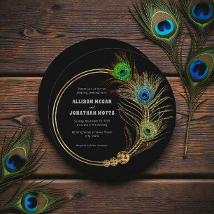 Convite para Casamento Elegante Vibrante De Penas 