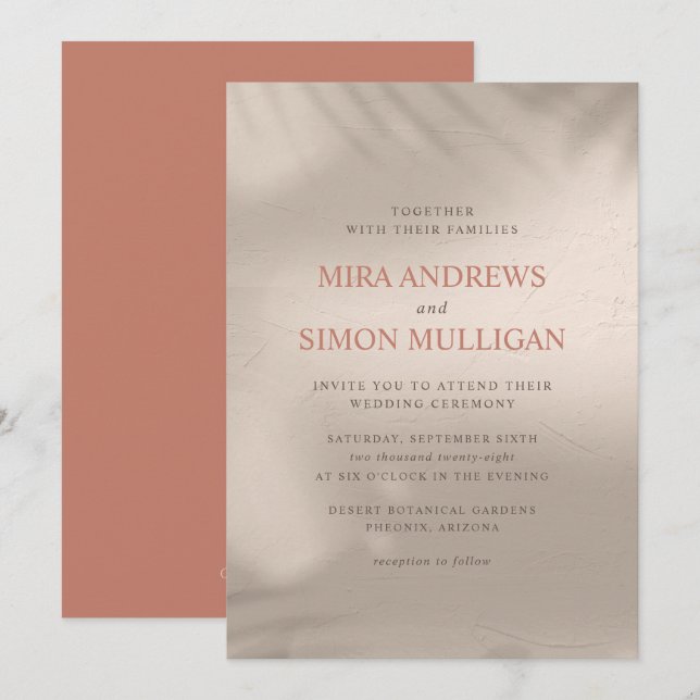 Convite para Casamento Elementar de Terracotta e A (Frente/Verso)