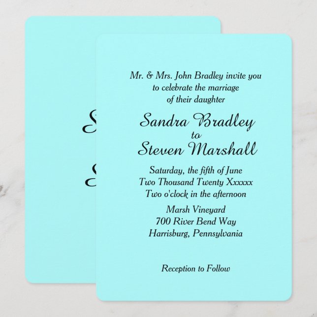 Convite para Casamento em Água Simples (Frente/Verso)