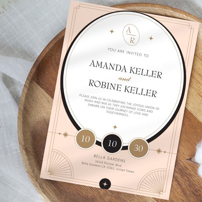 Convite para Casamento em Deco de Arte Elegante (Criador carregado)