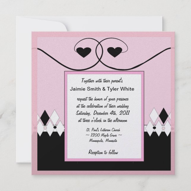 Convite para Casamento em Deco de Arte Rosa (Frente)