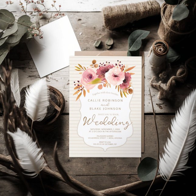 Convite para Casamento em Flora Blush de Boho Mode (Wedding Invitation in Modern Boho Blush Flora)