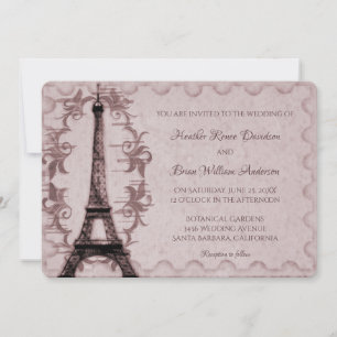 Convite para Casamento em Torre Eiffel Rosa