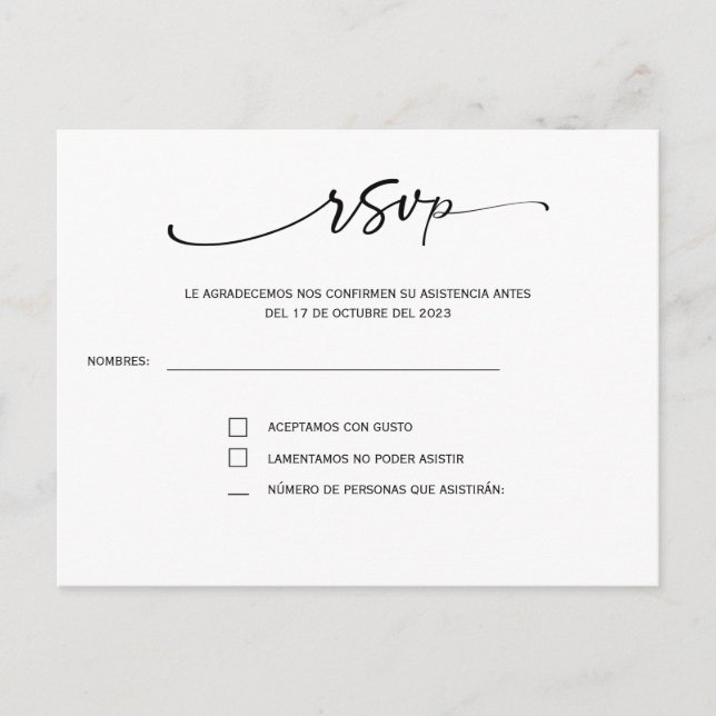 Convite para casamento espanhol cartão-postal (Frente)