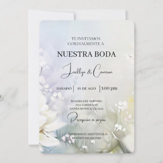 Convite para Casamento Espanhol de Flores Brancas