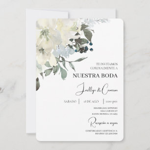 Convite para Casamento Espanhol de Flores Brancas
