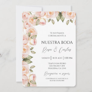 Convite para Casamento Espanhol Rosa de Cor Pêsseg