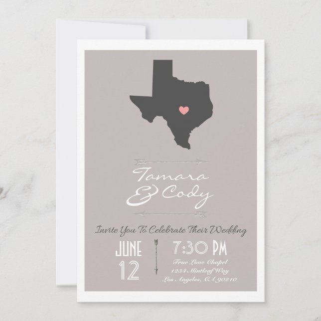 Convite para Casamento Estadual de Taupe Texas (Frente)