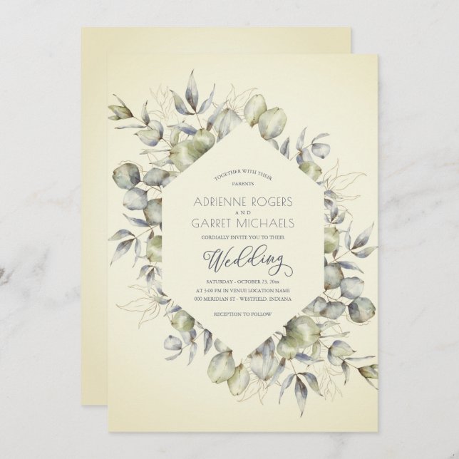 Convite para Casamento Eucalyptus de outono Elegan (Frente/Verso)