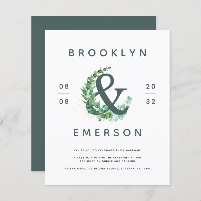 Convite para Casamento Eucalyptus e Ampersand Orça (Frente/Verso)