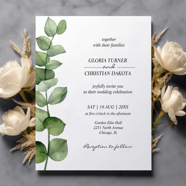 Convite para Casamento Eucalyptus Elegante para Or (Criador carregado)