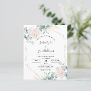 Convite para Casamento Eucalyptus Floral, Cor-de-R