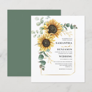 Convite para Casamento Eucalyptus Floral Sunflower