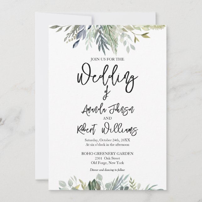 Convite para Casamento Eucalyptus Greenery (Frente)