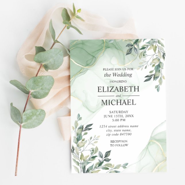 Convite para Casamento Eucalyptus Greenery Waterco (Criador carregado)