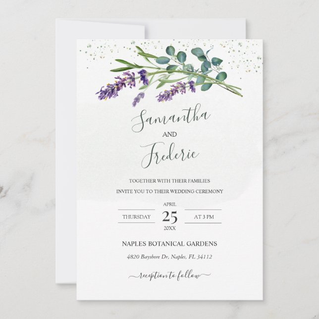 Convite para Casamento Eucalyptus lavanda (Frente)