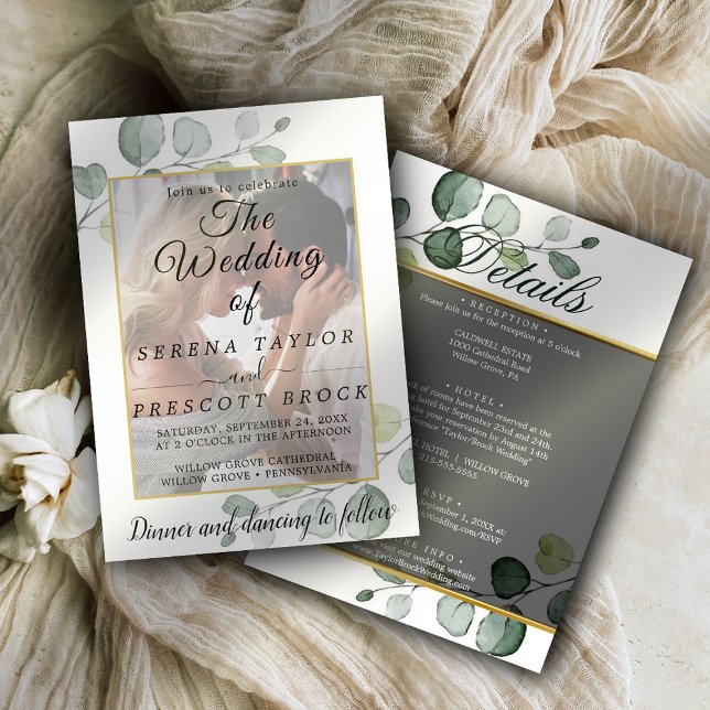 Convite para Casamento Eucalyptus Vellum Overlay (Criador carregado)