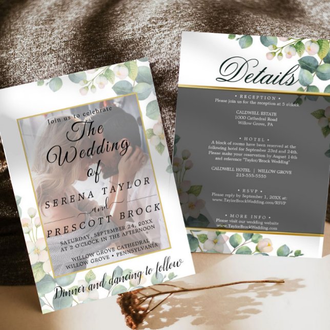 Convite para Casamento Eucalyptus Vellum Overlay (Criador carregado)