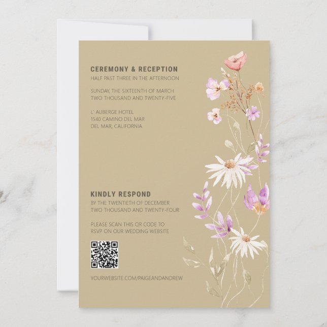 Convite para Casamento Farmhouse de Flores Selvage (Verso)