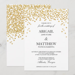 Convite para Casamento Faux Dourado Sparkle Confet