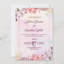 Convite para Casamento Ffloral Elegante Personaliz