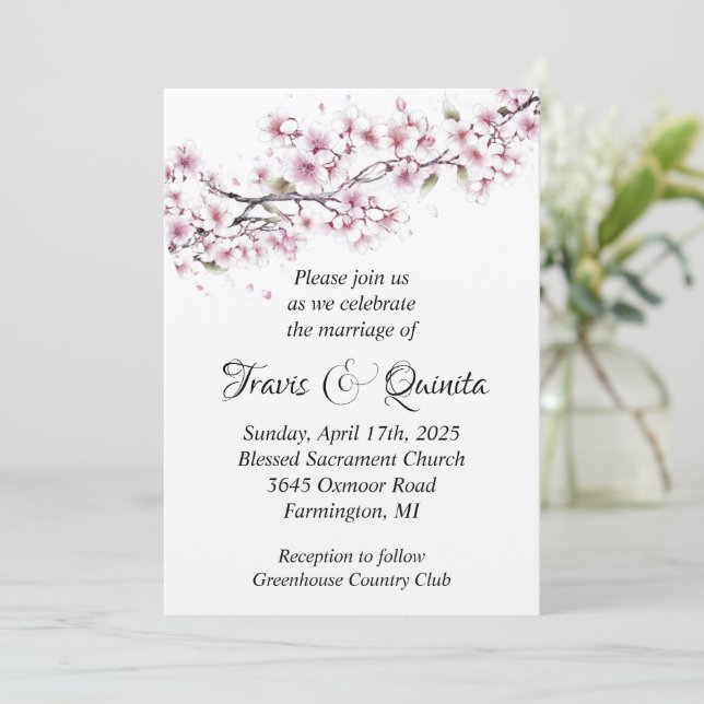Convite para Casamento Flat de Cherry Blossom (Em pé/Frente)