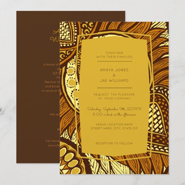 Convite para Casamento Floral Amarelo de Ancara Af (Frente/Verso)