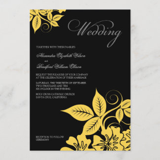 Convite para Casamento Floral Amarelo/Preto Modern