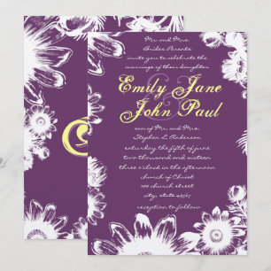 Convite para Casamento Floral Amarelo Roxo